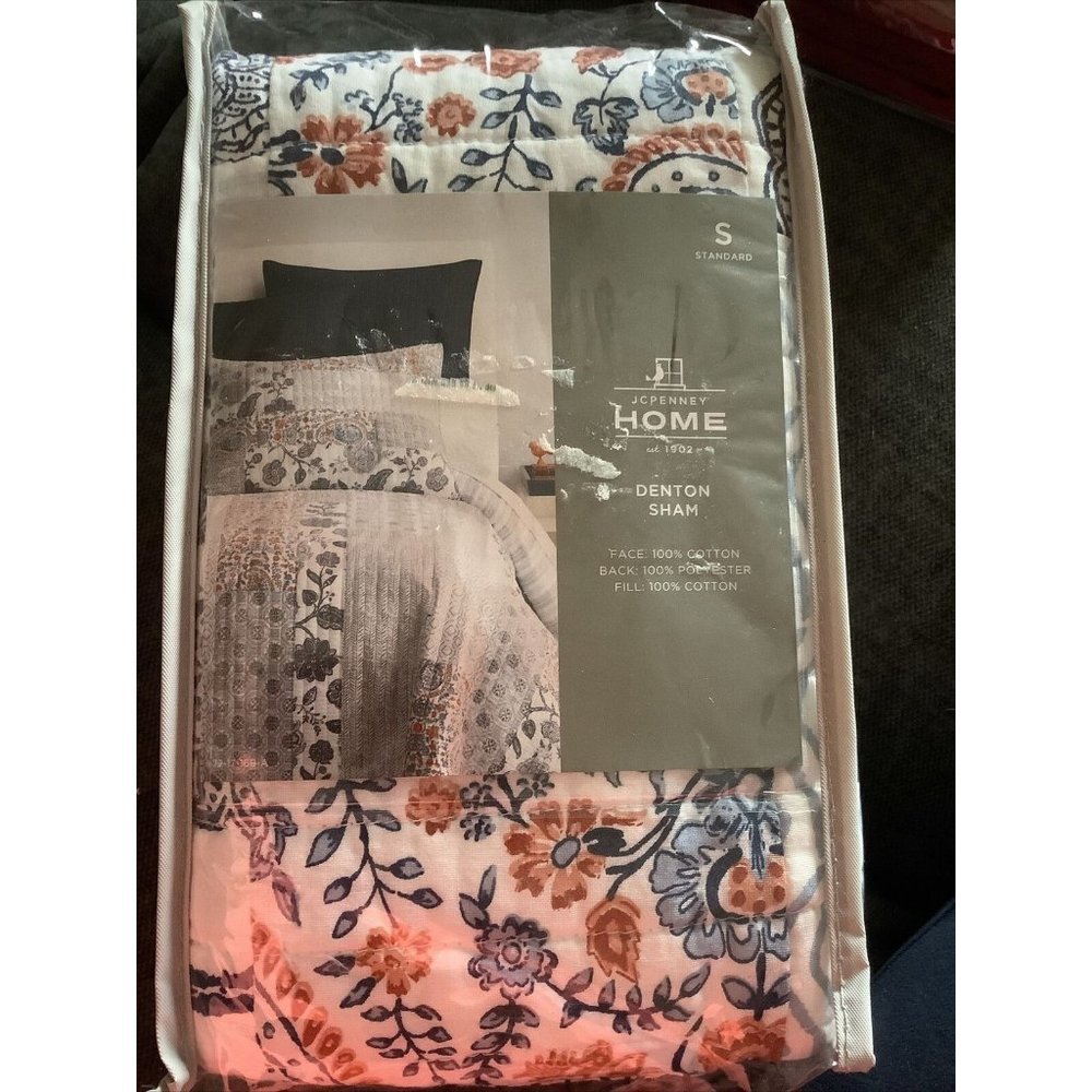 NEW JCPenney Home Denton Pillow Sham Standard Size 20”x26” Navy Blue Floral